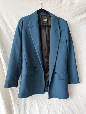 Zara Teal Oversized Single-Breasted Blazer